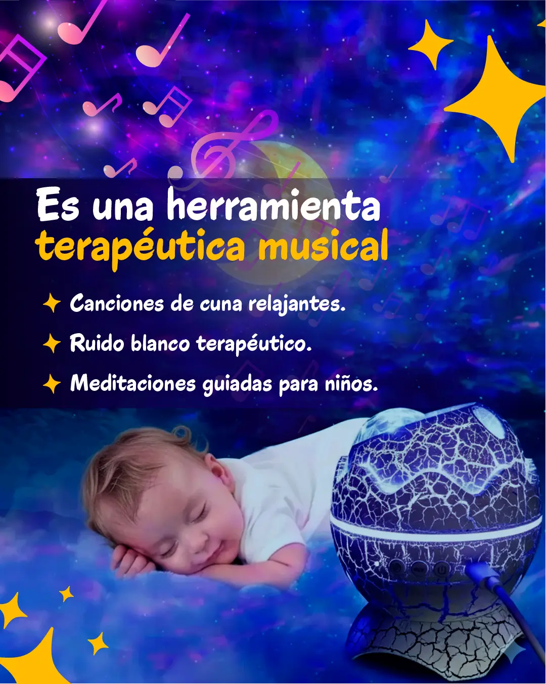 Imagen de un proyector de huevo de dinosaurio, ideal para relajación musical y meditaciones guiadas para niños.