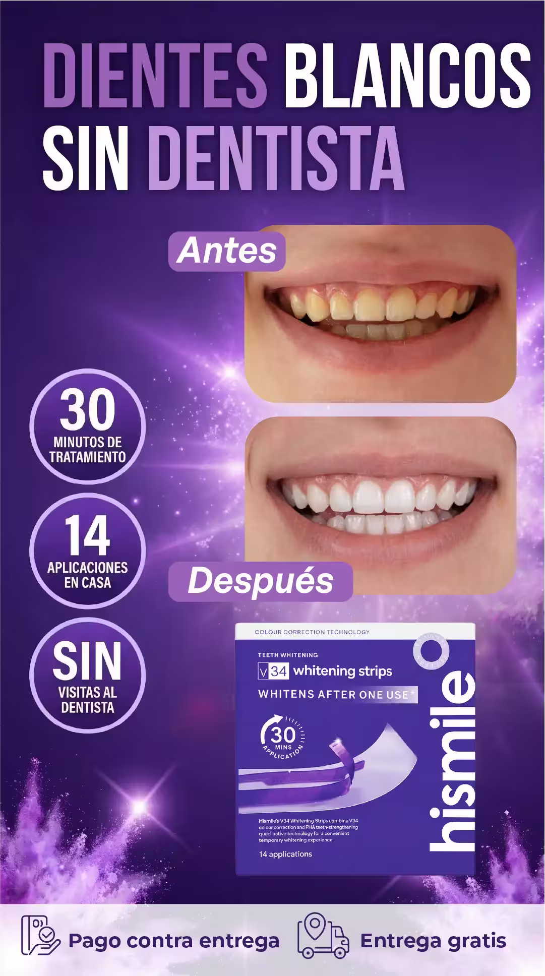 Hismile V34 Tiras Blanqueadoras Dentales